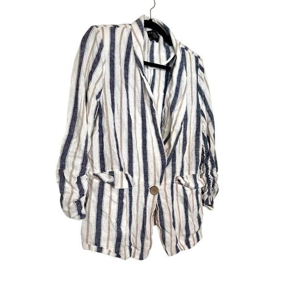 Laundry By Shelli Segal Linen Blend Single Breasted Jacket Blue White Medium - Picture 2 of 4